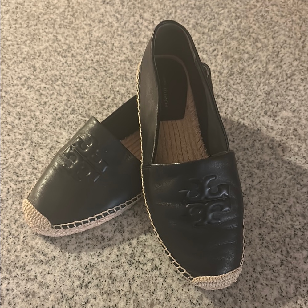 Tory Burch Black Espadrille Slip-Ons with Jute Sole